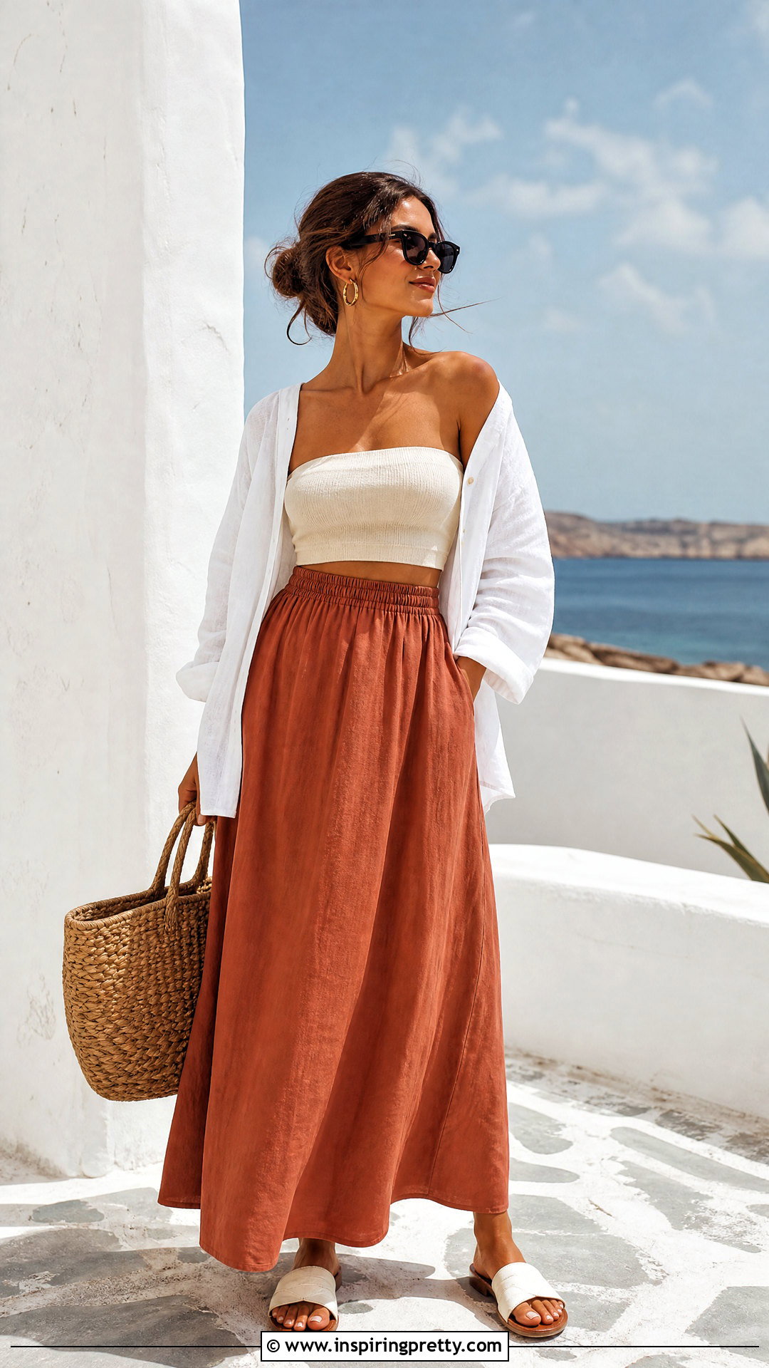 Bandeau Crop Top And High Waist Maxi Skirt Outfit - 50 Crop Top Skirt outfits
