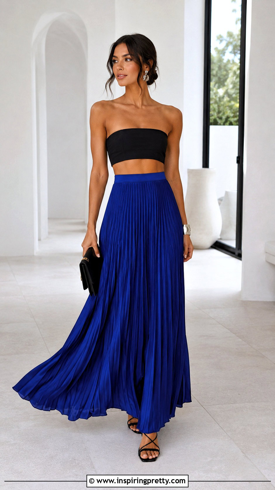 Bandeau Crop Top And Pleated Maxi Skirt Outfit - 20 Long Skirt And Crop Top Summer Outfits