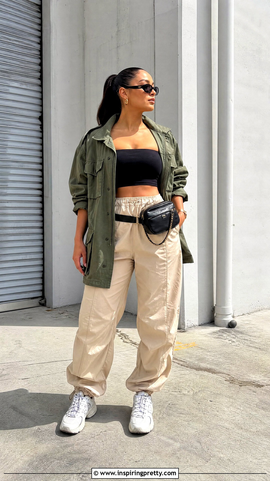 Bandeau Crop Top And Utility Jacket Outfit - 50 crop top jacket outfit ideas