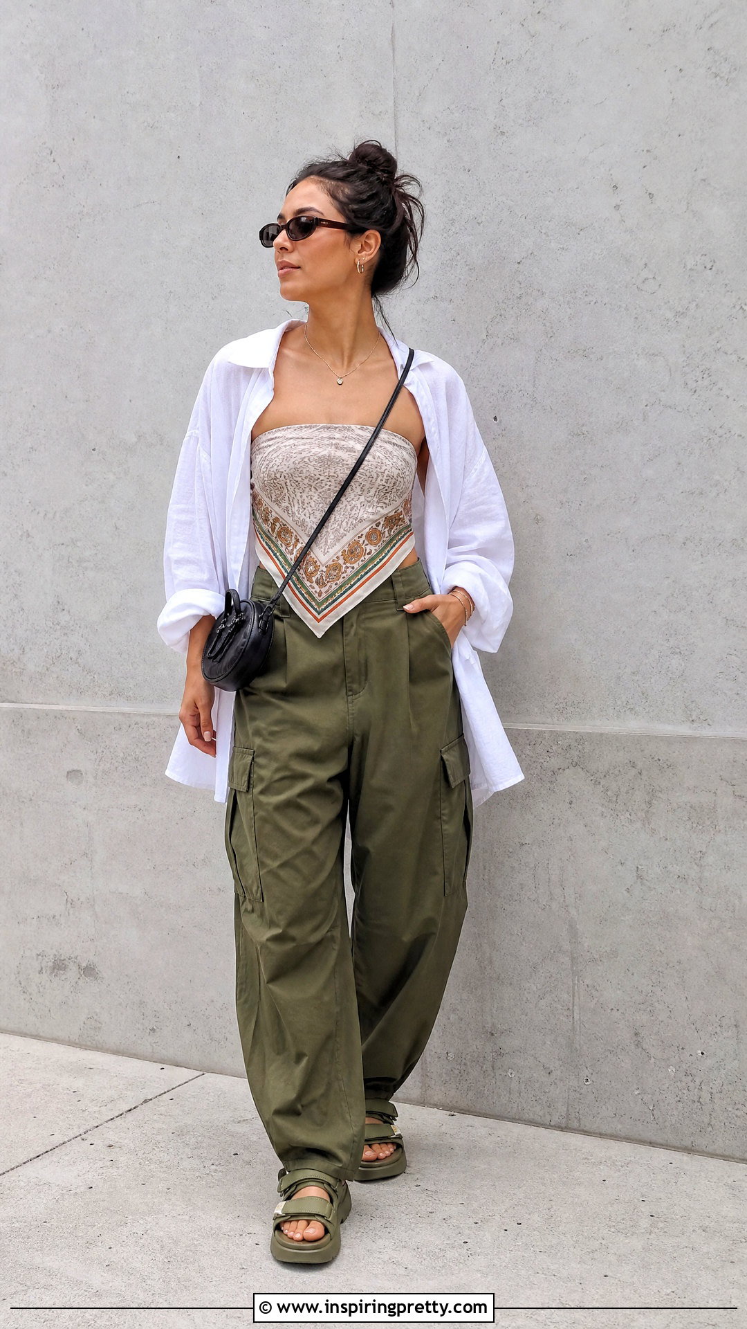 Bandeau Scarf Top With Cargo Pants - 50 scarf top ideas