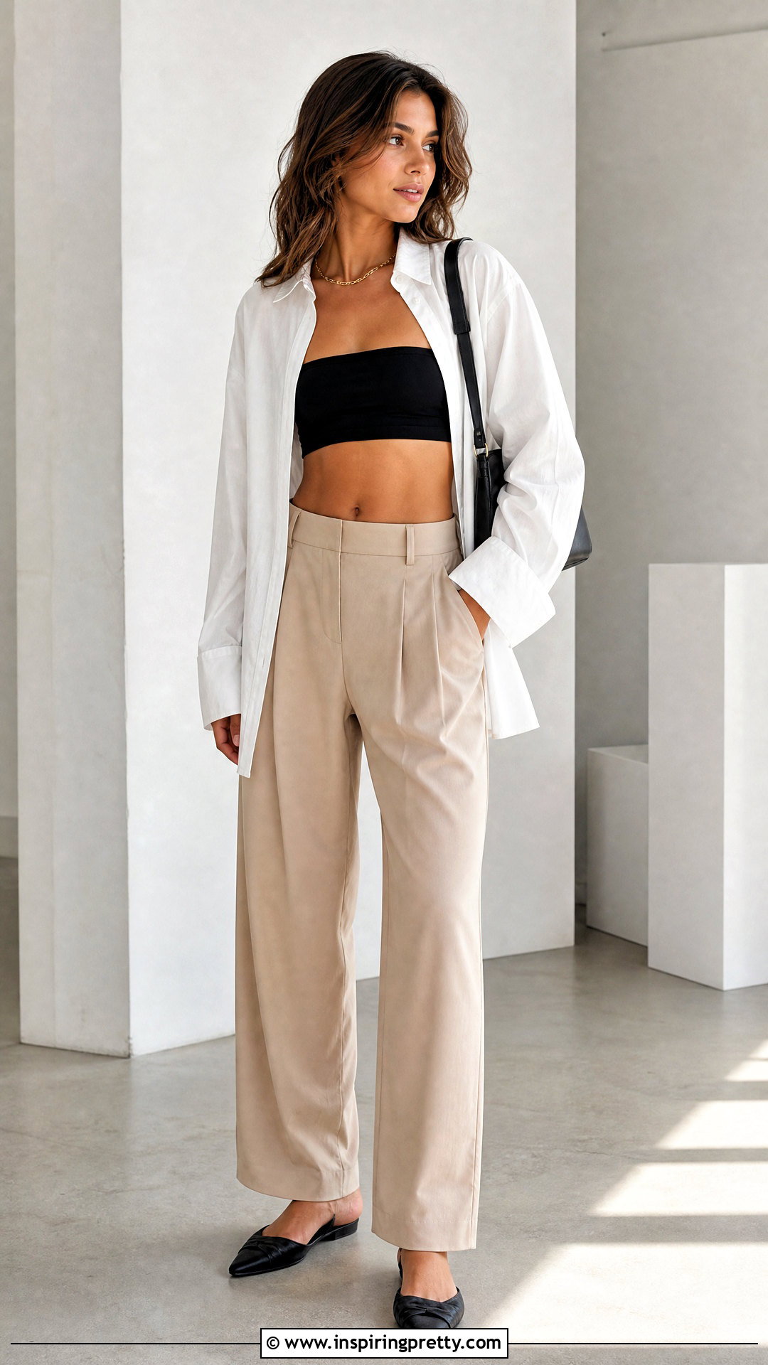 Bandeau Style Top With Oversized Shirt And Trousers - 50 sleeveless tops for women