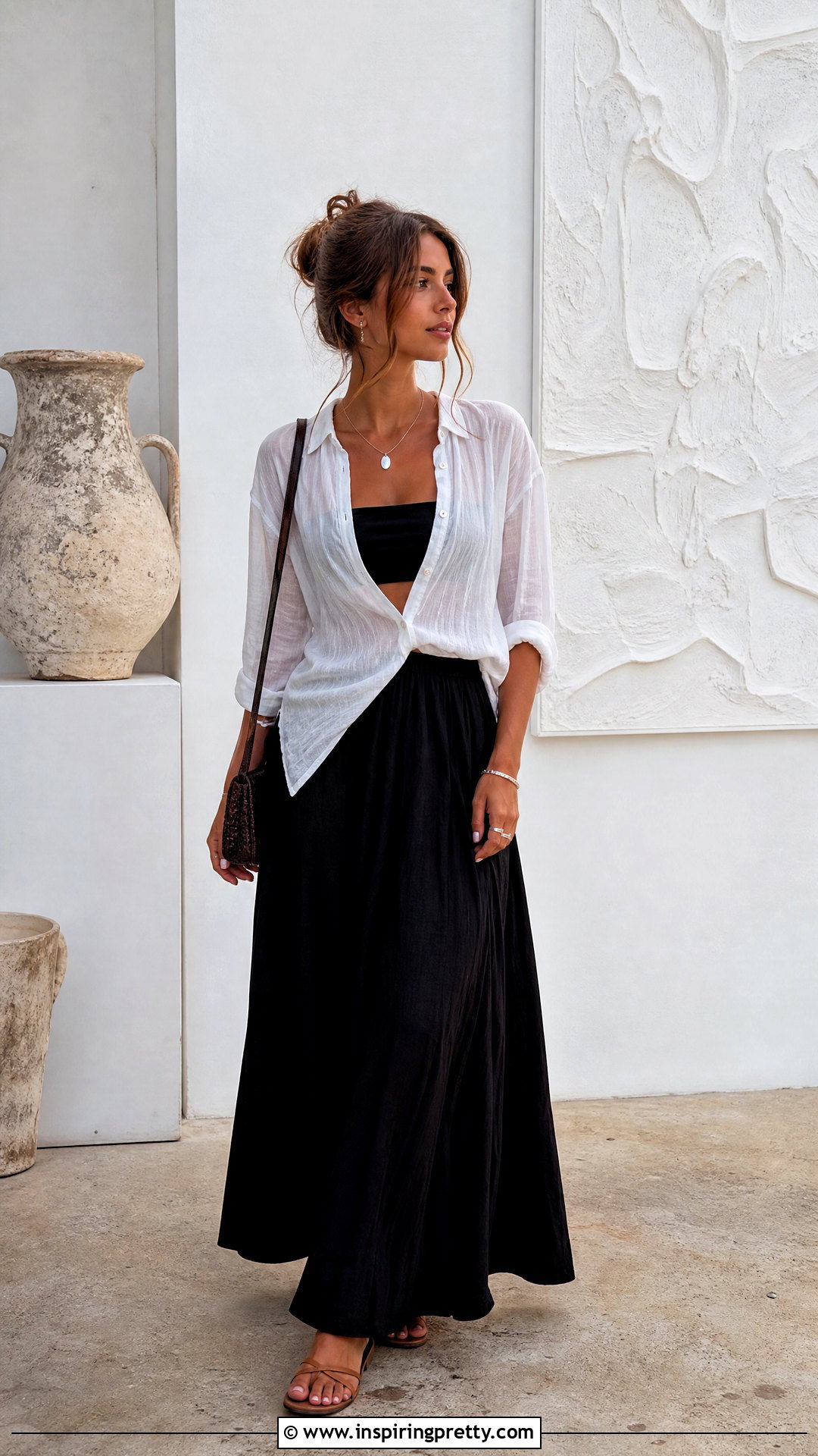 Bandeau Top Under A Sheer Blouse With Maxi Skirt - 50 bandeau top outfit ideas