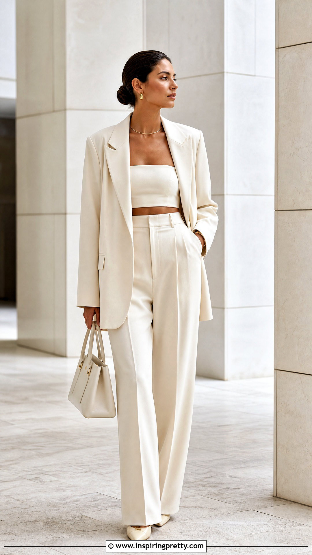 Bandeau Top With Blazer And Trousers - 50 bandeau top outfit ideas