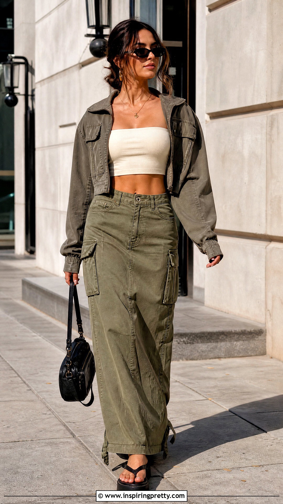 Bandeau Top With Cargo Maxi Skirt - 50 bandeau top outfit ideas