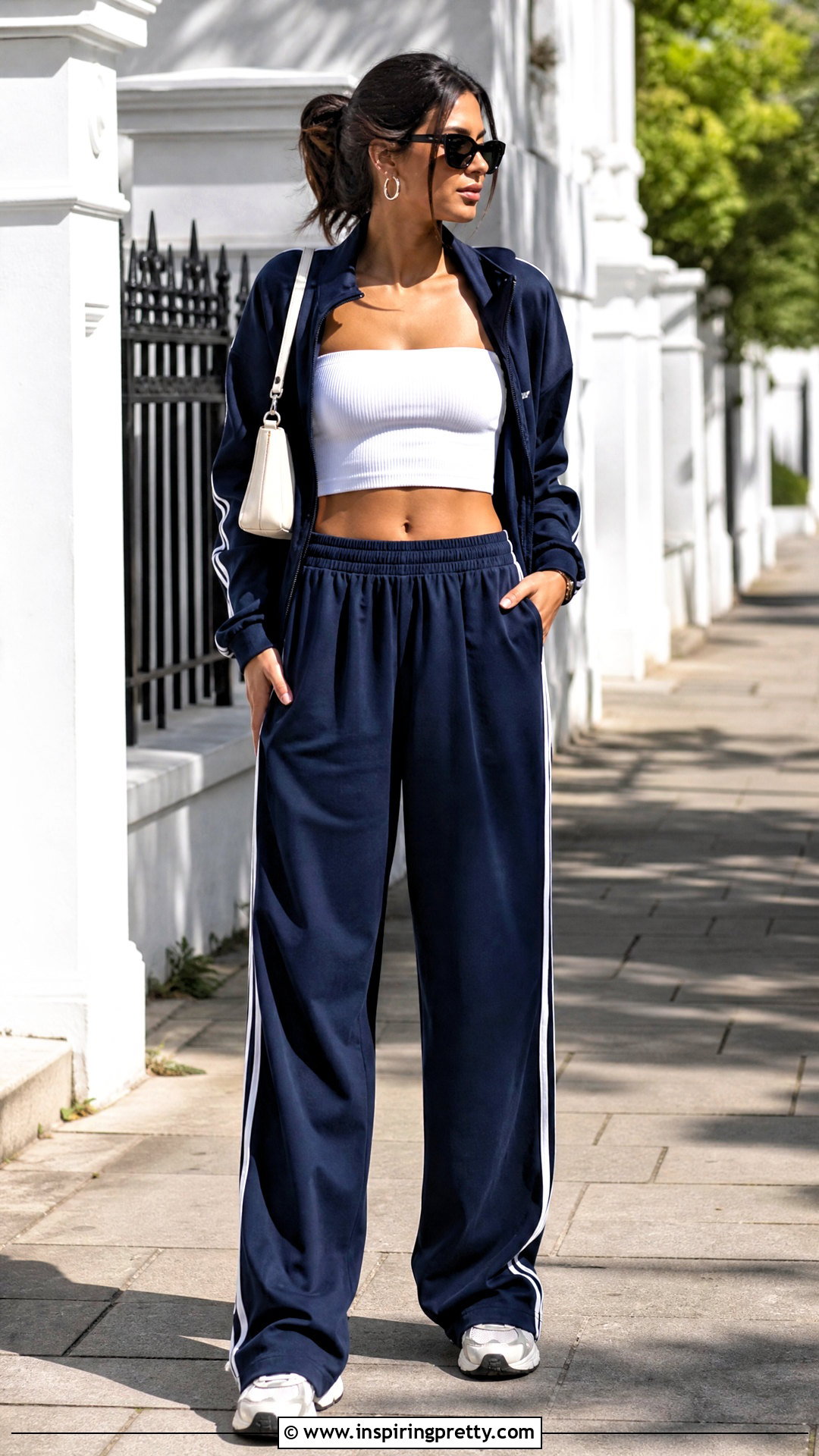 Bandeau Top With Track Pants - 50 bandeau top outfit ideas