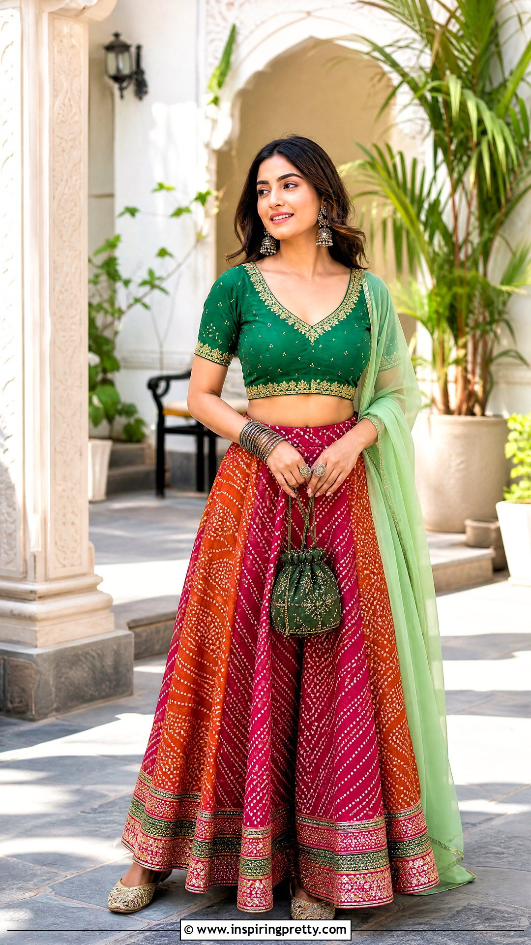 Bandhani Crop Top Lehenga - 50 crop top lehenga outfit ideas