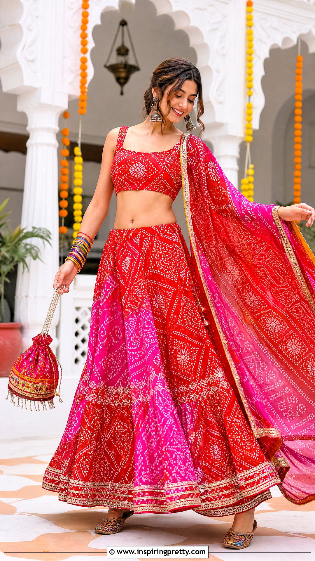 Bandhani Crop Top Lehenga - 50 lehenga blouse designs crop tops outfit ideas
