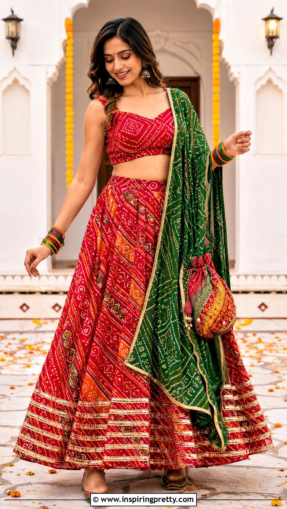 Bandhani Crop Top Lehenga - 50 Crop Top Designs For Lehenga Ideas
