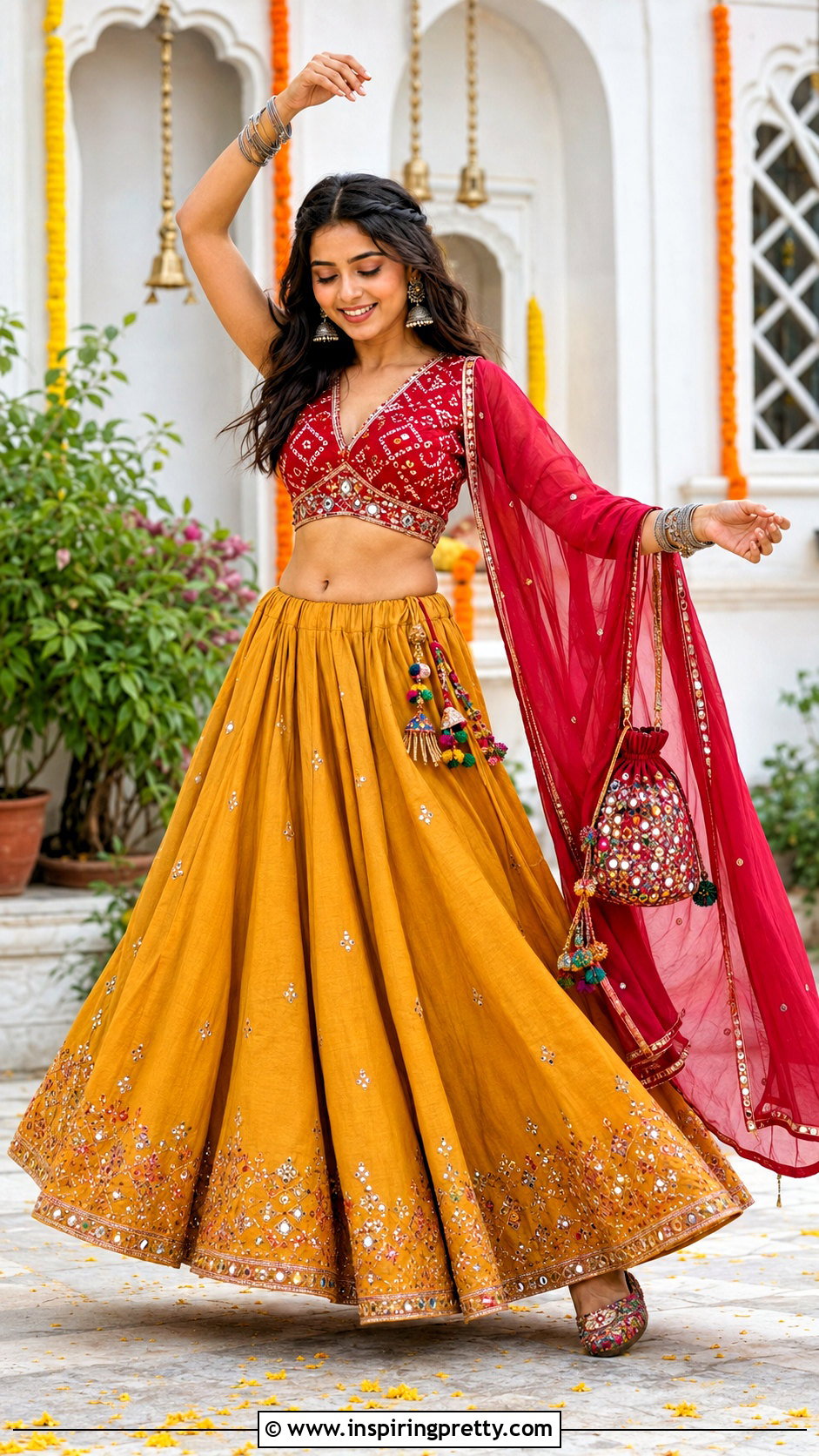 Bandhani Crop Top With Contrast Ghagra - 25 ghagra blouse designs crop tops outfit ideas