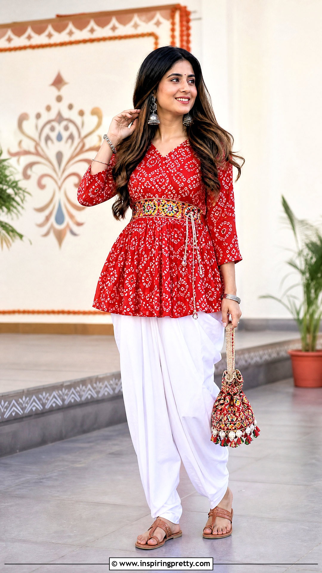 Bandhani Kediyu With White Dhoti Pants - 50 Kediyu Top For Navratri outfit ideas