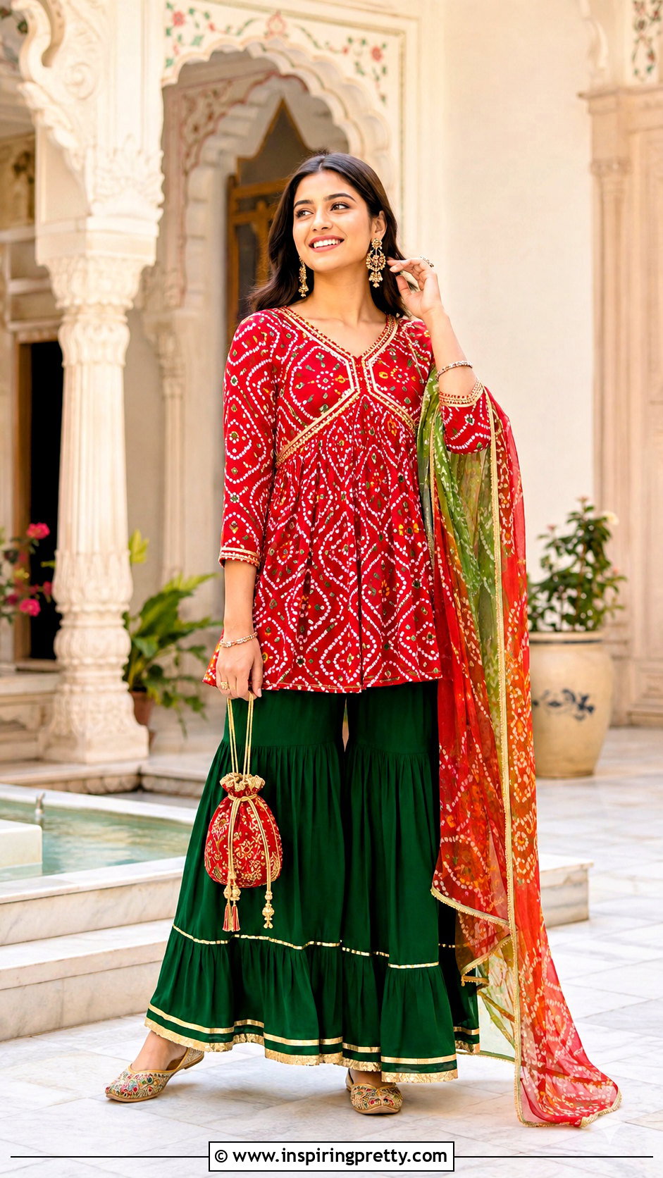 Bandhani Kurti Top With Sharara - 50 kurti top designs for women