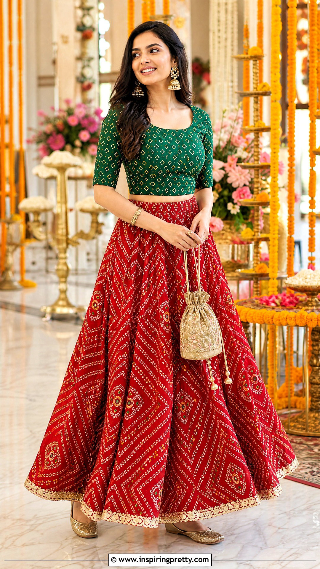 Bandhani Long Skirt With Contrasting Blouse - 50 long skirt top designs