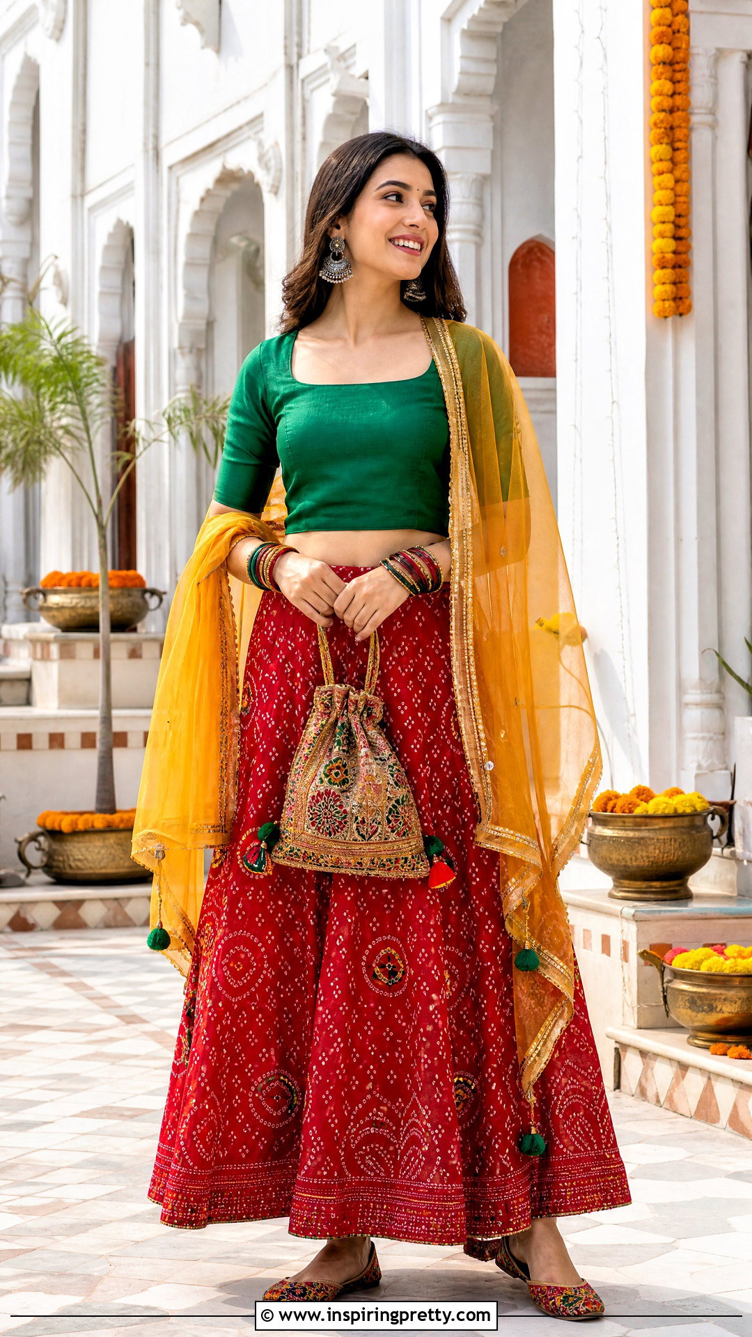 Bandhani Skirt And Solid Top - 50 skirt and top traditional outfit ideas