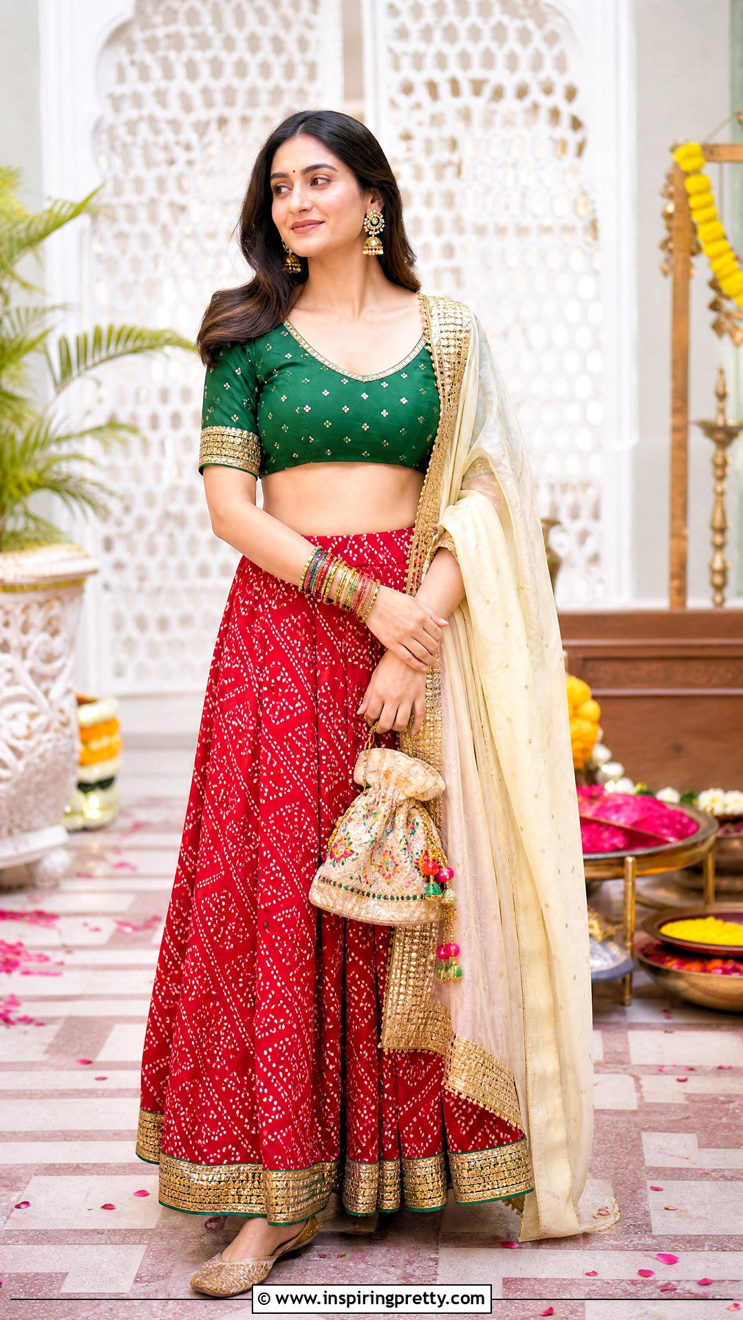 Bandhani Skirt With Contrasting Blouse - 50 skirt top indian outfit traditional ideas