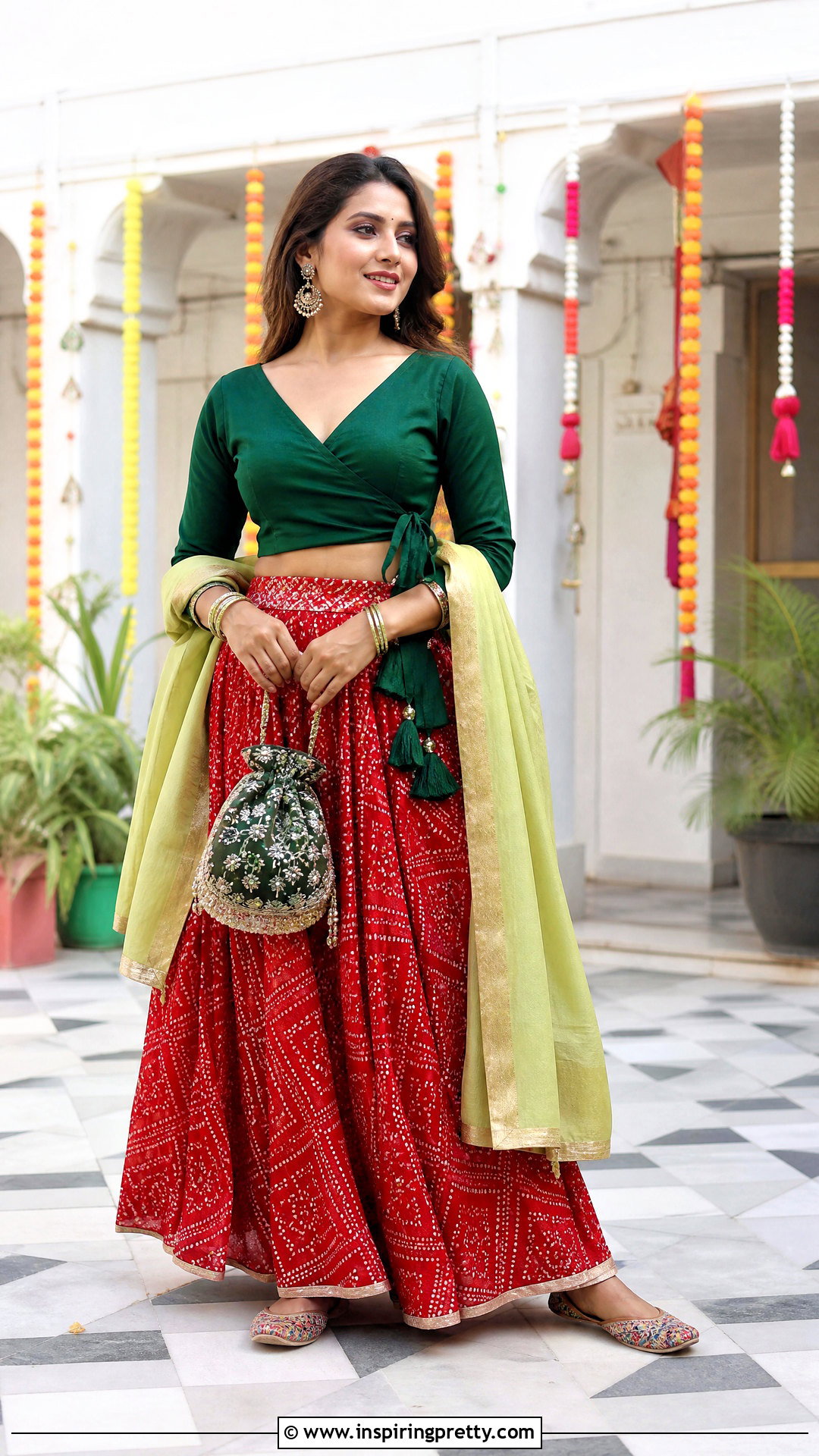 Bandhani Skirt With Wrap Top - 50 skirt top indian outfit traditional ideas