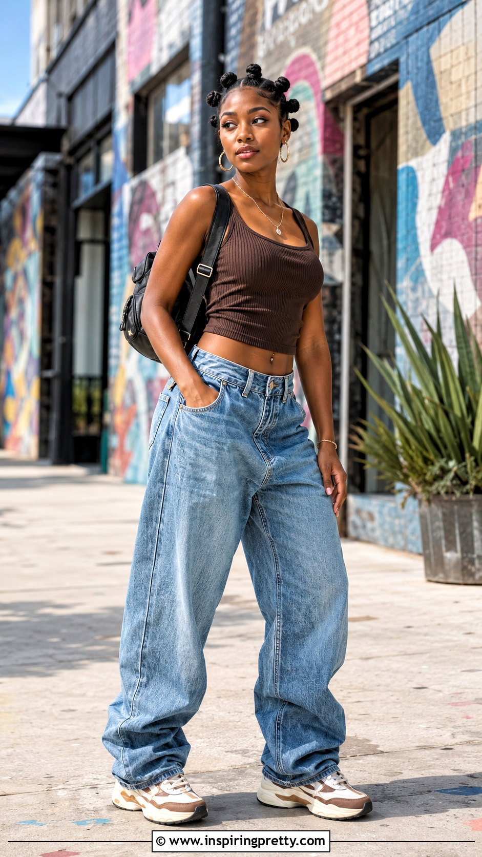 Bantu Knots With Baggy Jeans And Ribbed Tank - 50 hairstyles for jeans and tops