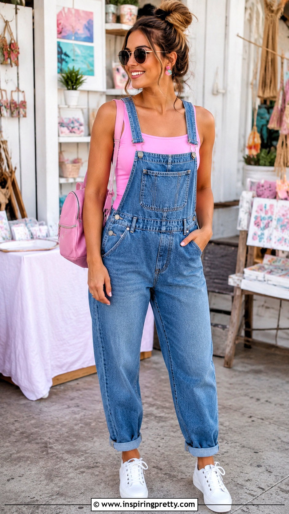 Barbie Doll Crop Top With Denim Overalls - 20 barbie doll crop top outfit ideas