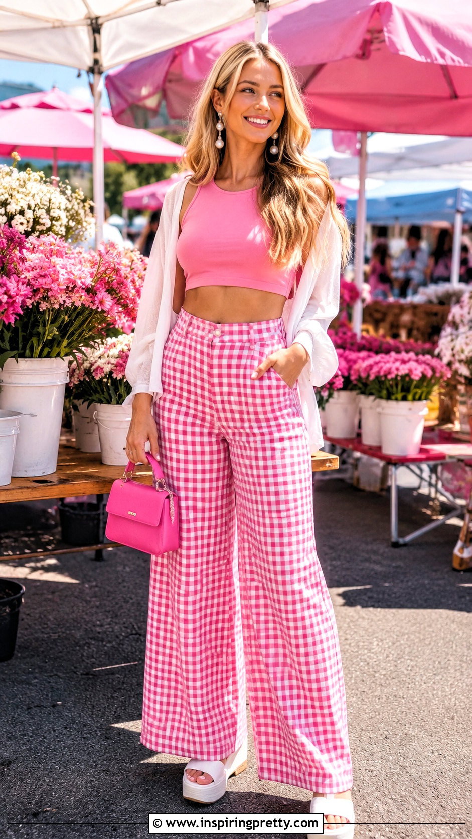 Barbie Doll Crop Top With Gingham Pants - 20 barbie doll crop top outfit ideas