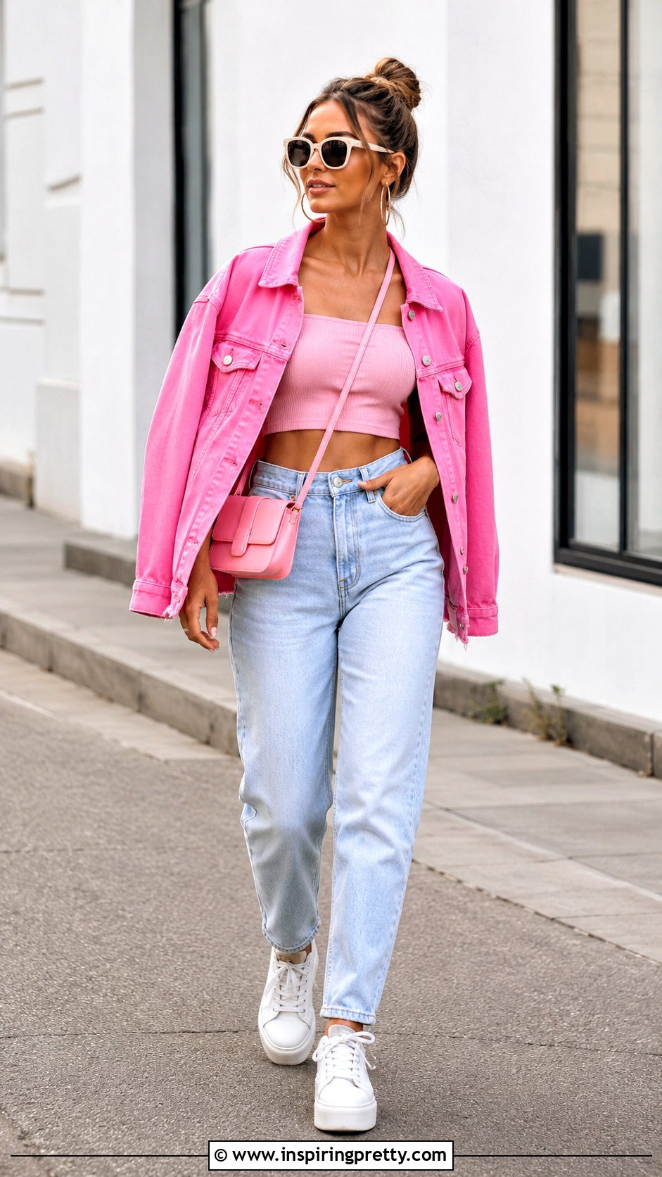 Barbie Doll Crop Top With Pink Denim Jacket - 20 barbie doll crop top outfit ideas