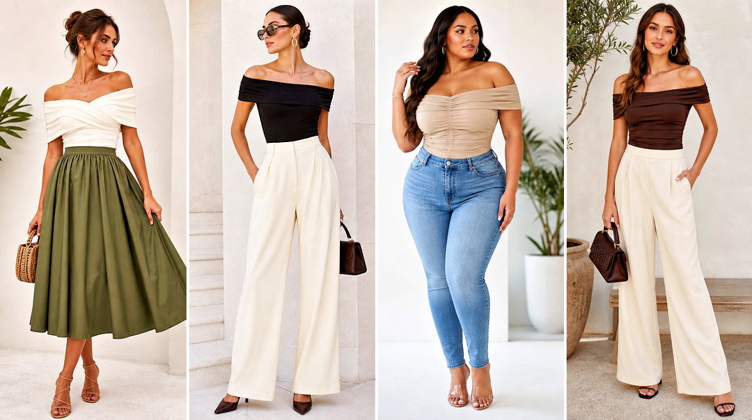 50 Bardot Top Outfit Ideas for Romantic Date-Night Style