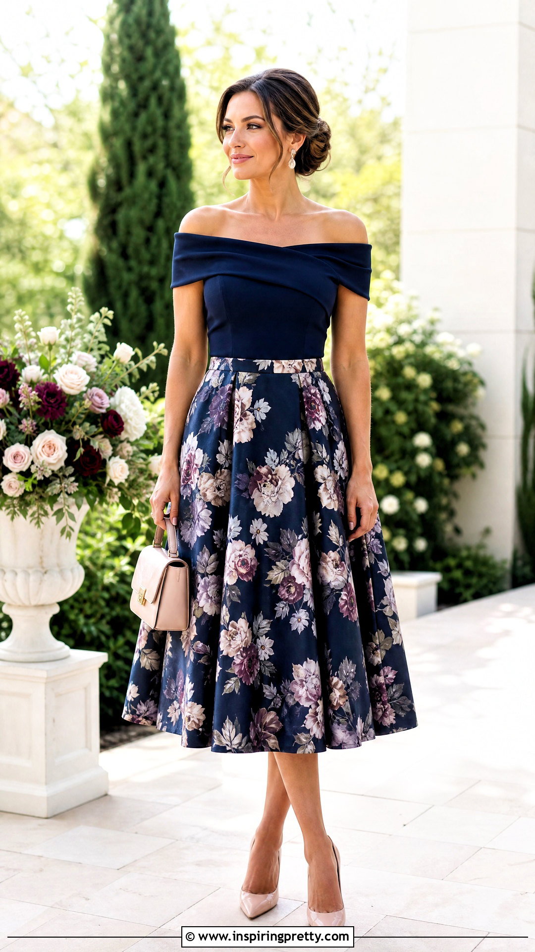 Bardot Top With Full Midi Skirt - 50 bardot top outfit ideas