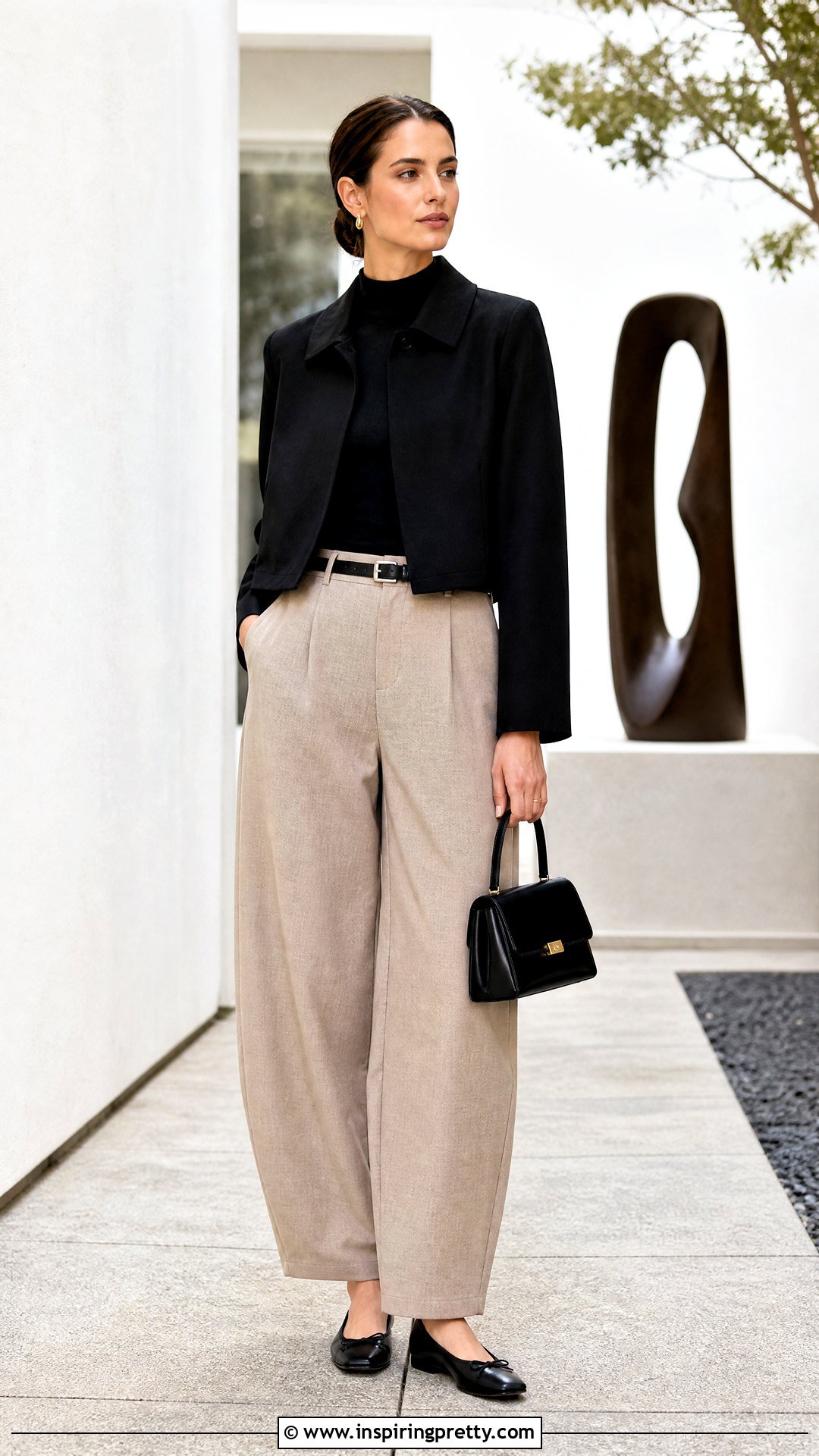 Barrel Leg Trouser And Slim Knit Top Outfit - 50 Trouser And Top outfit ideas
