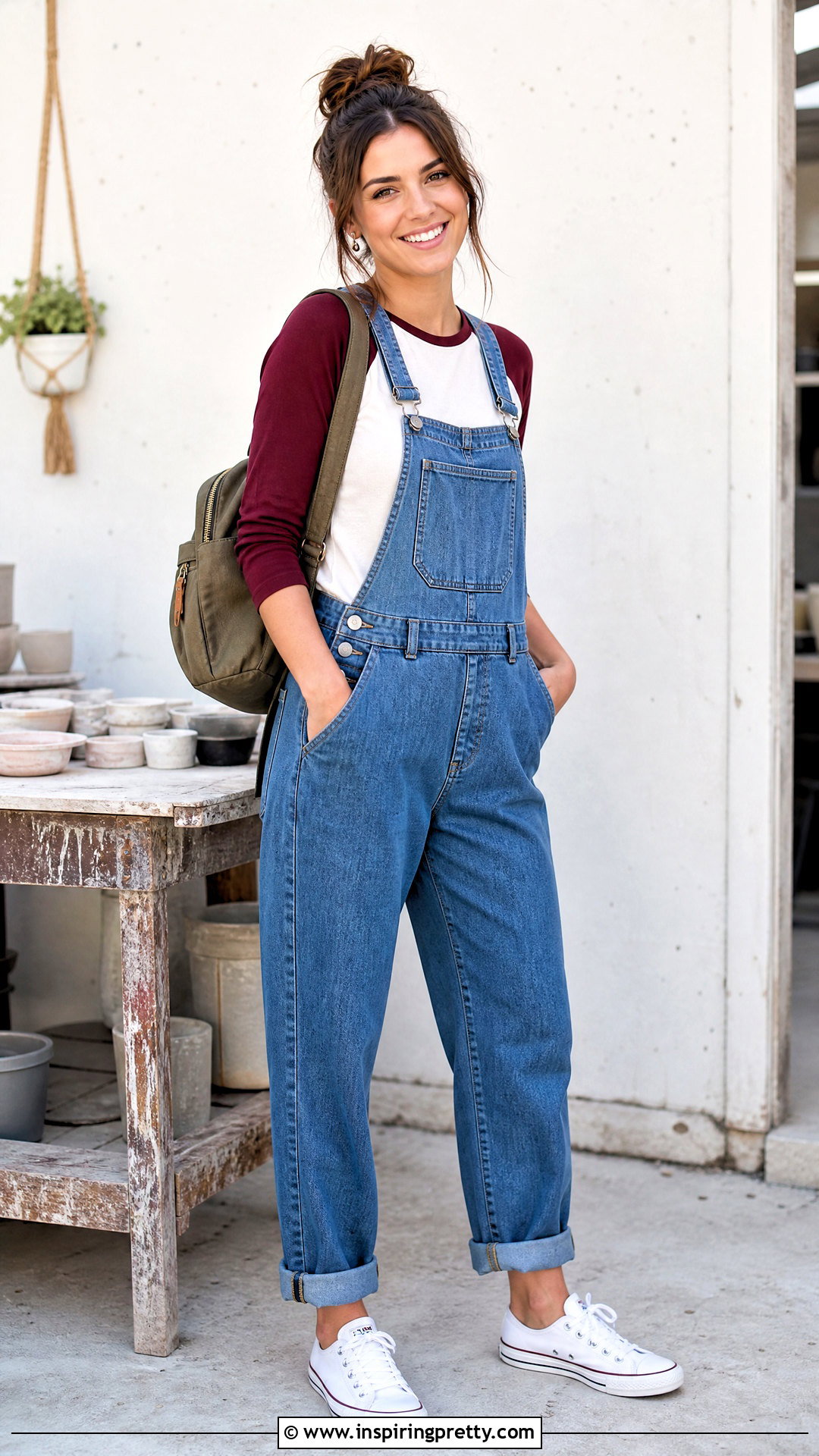 Baseball Tee With Denim Overalls - 50 cute top outfit ideas
