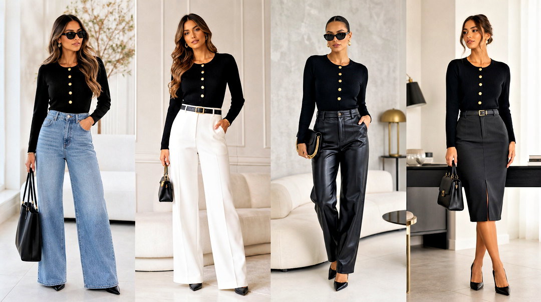 20 Basic Knit Gold Button Top Outfit Ideas for Polished Style