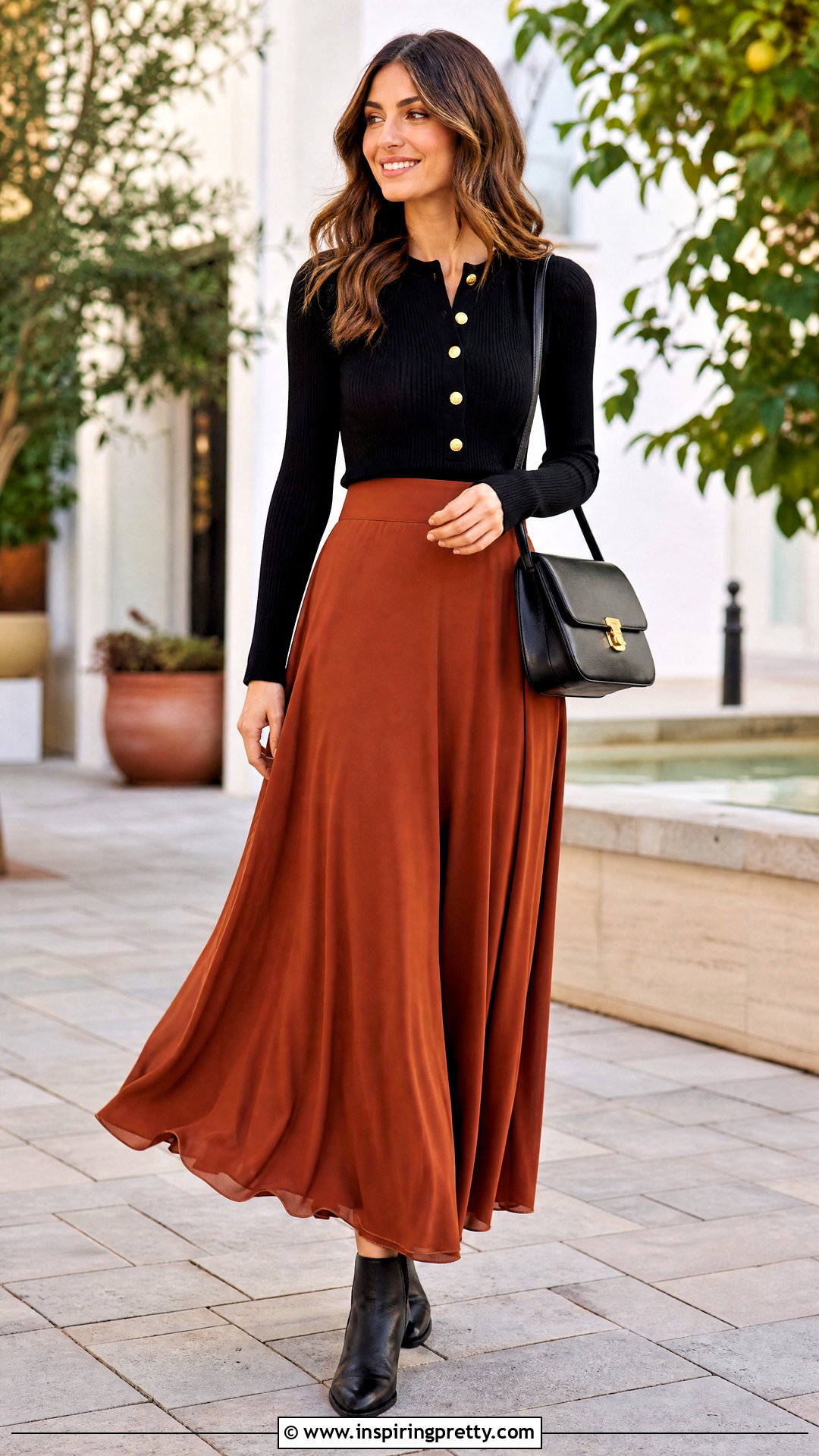 Basic Knit Gold Button Top With Maxi Skirt - 20 Basic Knit Gold Button Top outfit ideas