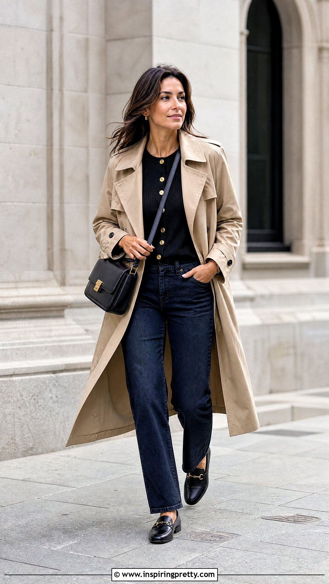 Basic Knit Gold Button Top With Trench Coat - 20 Basic Knit Gold Button Top outfit ideas
