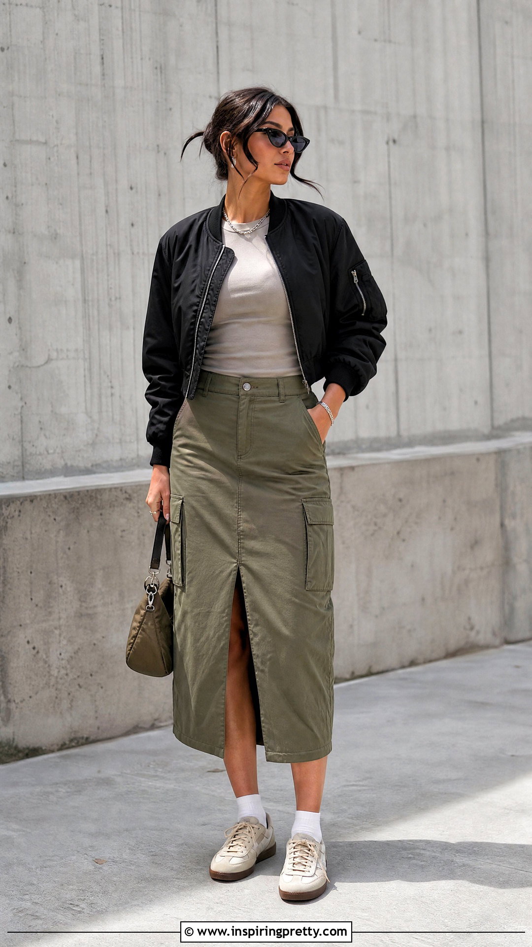 Basic Neutral T Shirt And Cargo Skirt Outfit - 50 basic tops aesthetic ideas