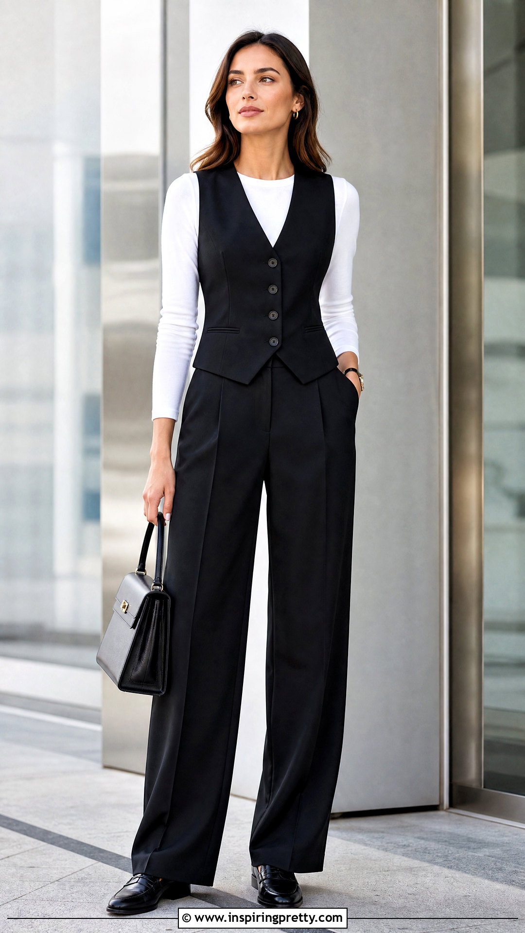 Basic Top With Suit Vest And Trousers - 50 basic tops outfit ideas