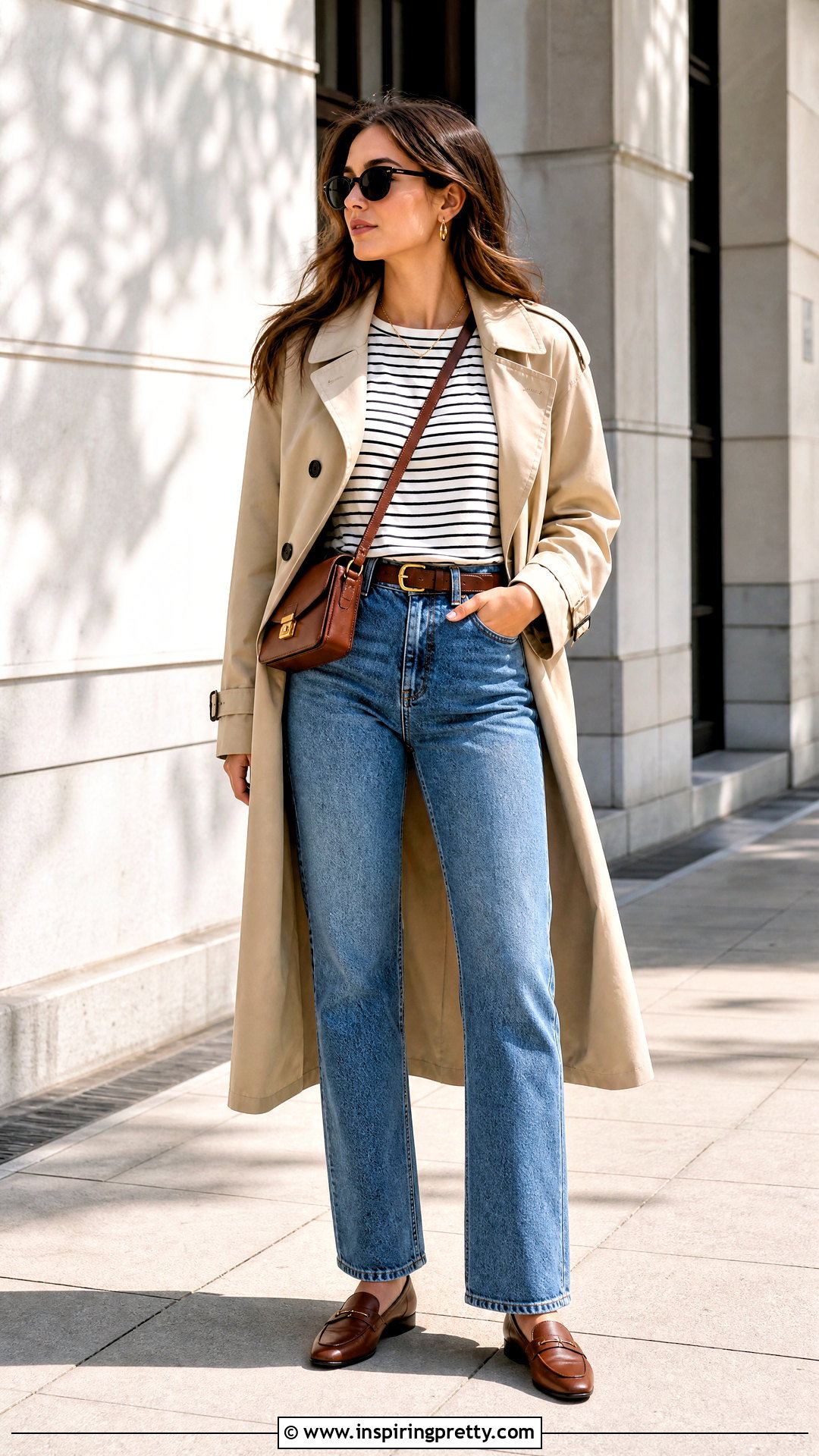 Basic Top With Trench Coat And Jeans - 50 basic tops outfit ideas