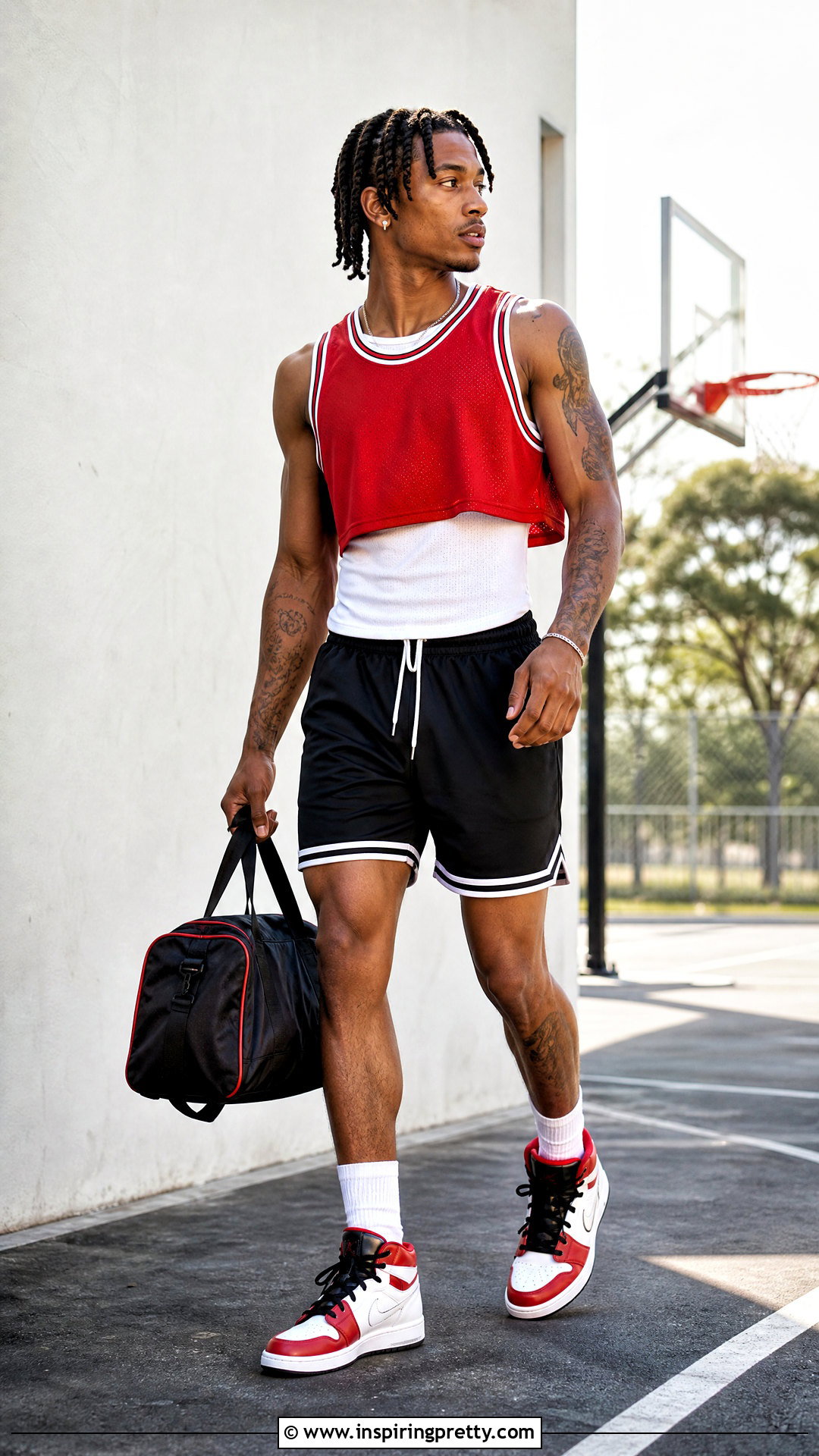 Basketball Crop Jersey With Sport Shorts - 50 male crop top outfit ideas