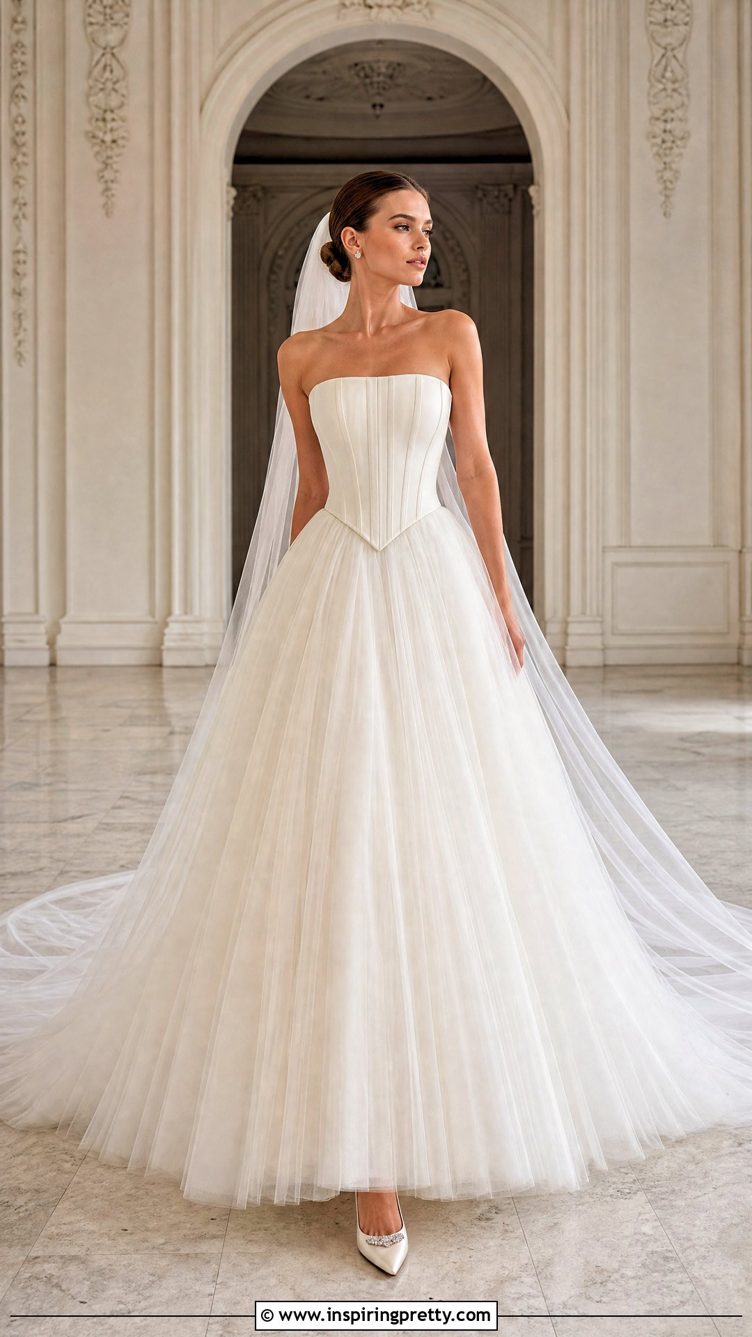 Basque Waist Corset Top Tulle Dress - 50 corset top wedding dress outfit ideas