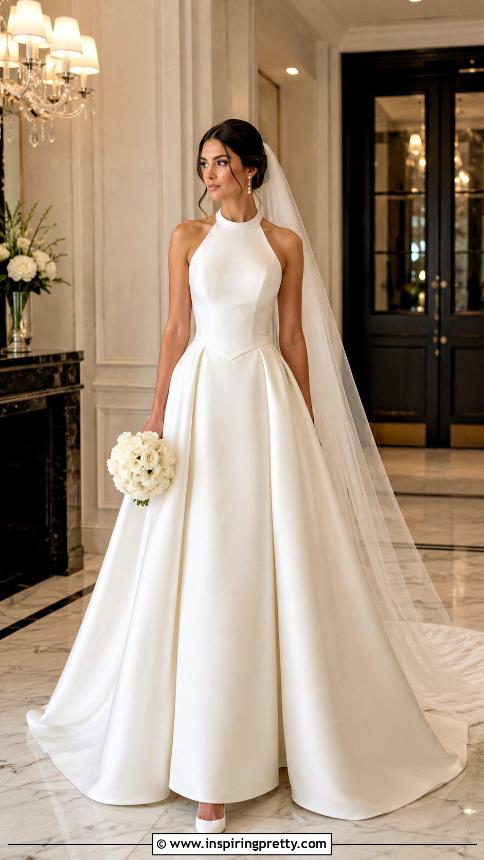 Basque Waist Halter Ball Gown Wedding Dress With Drop Earrings - 25 Halter Top Ball Gown Wedding Dress outfit ideas