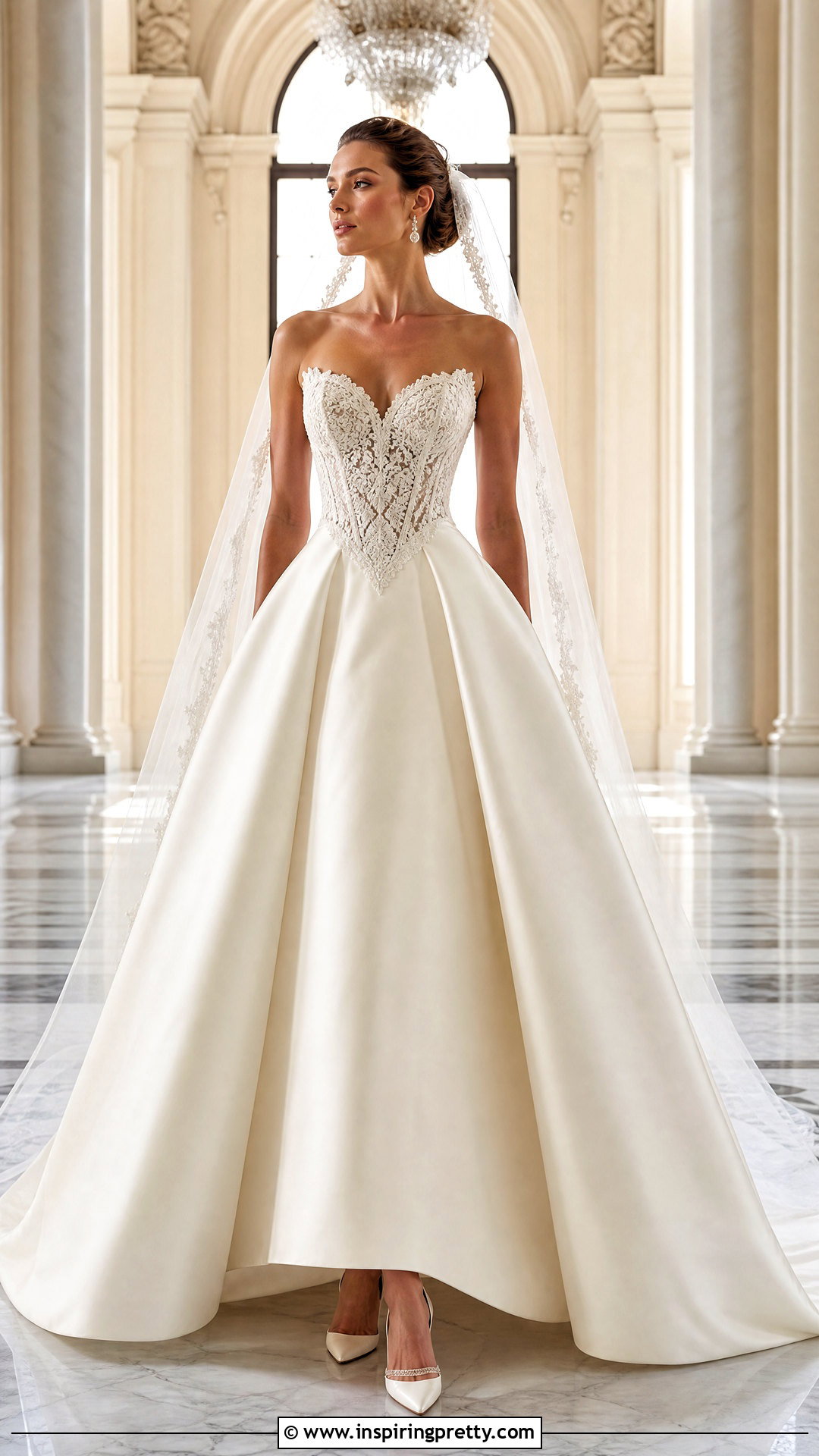 Basque Waist Wedding Dress With Lace Bodice And Plain Skirt - 25 Wedding Dresses Lace Top Plain Skirts