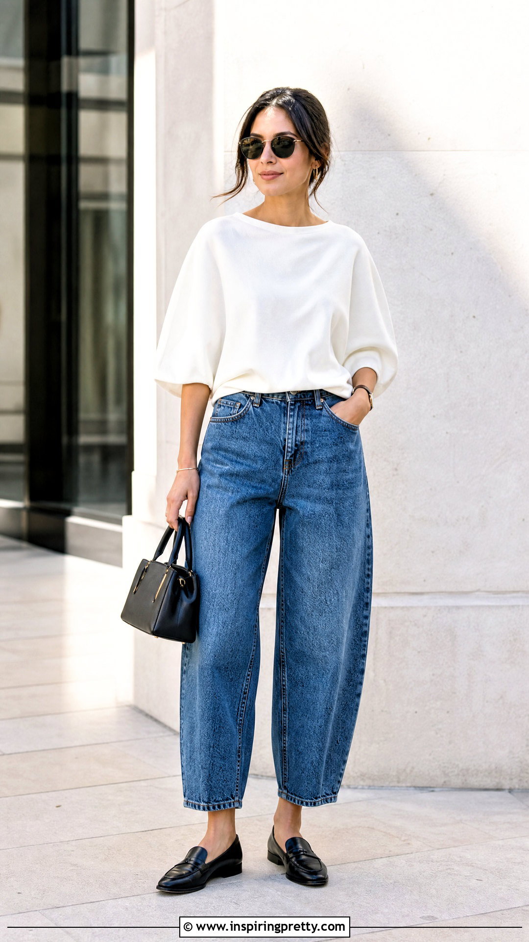 Bat Sleeve Top With Barrel Leg Jeans Outfit - 50 bat sleeve top outfit ideas