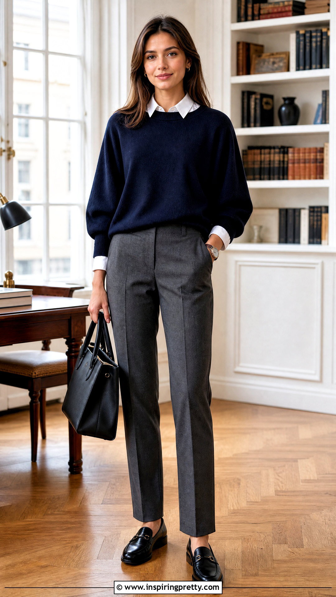 Bat Sleeve Top With Collared Shirt And Trousers Outfit - 50 bat sleeve top outfit ideas