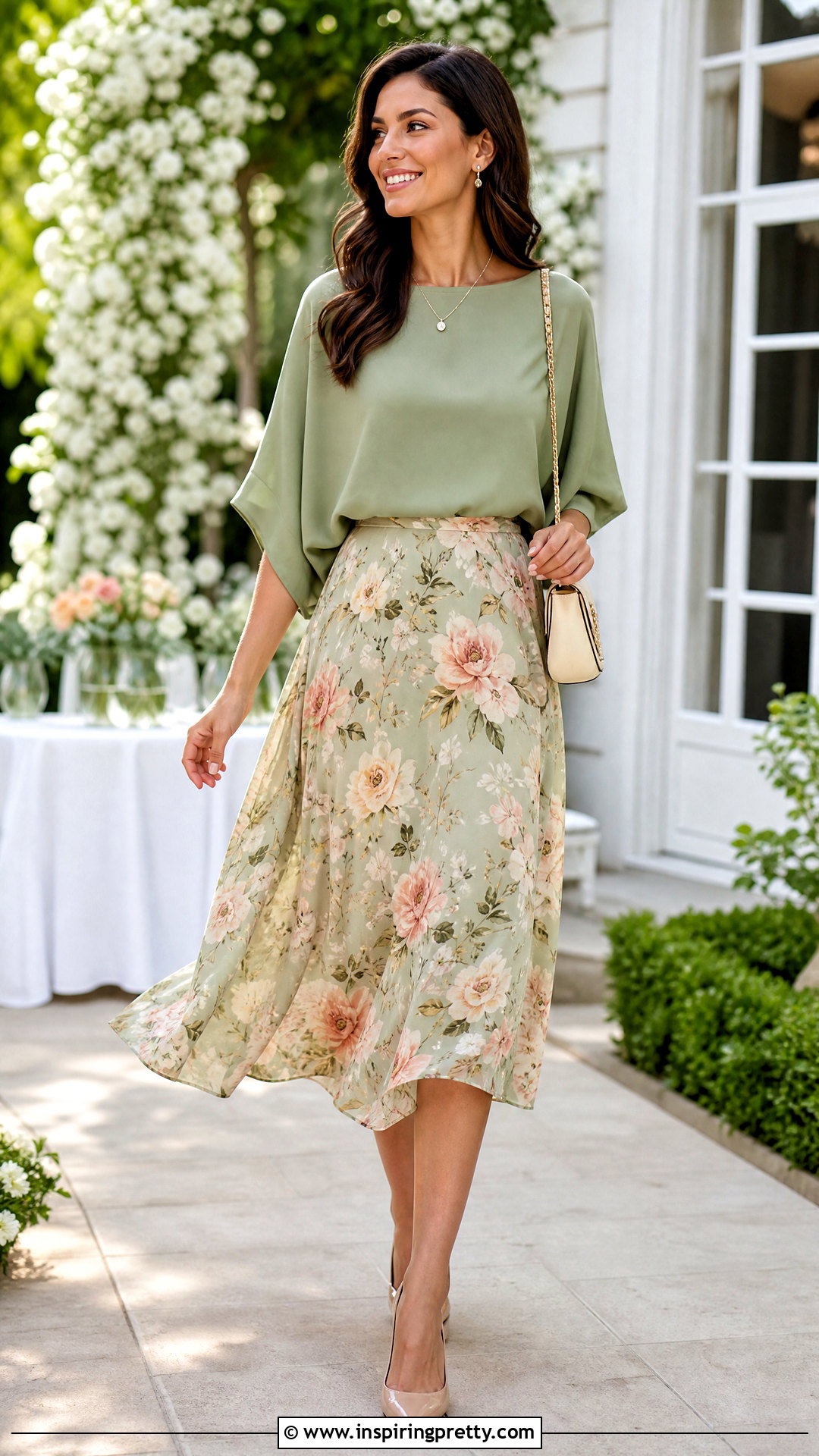 Bat Sleeve Top With Floral Skirt Outfit - 50 bat sleeve top outfit ideas