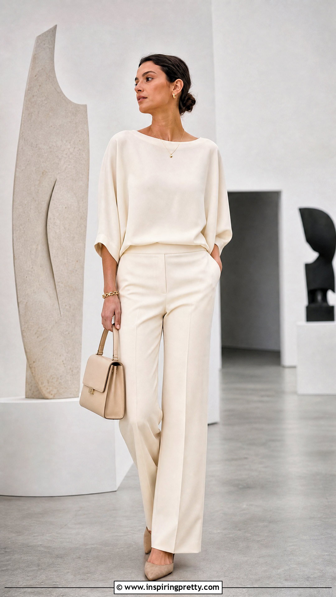 Bat Sleeve Top With Monochrome Pants Outfit - 50 bat sleeve top outfit ideas