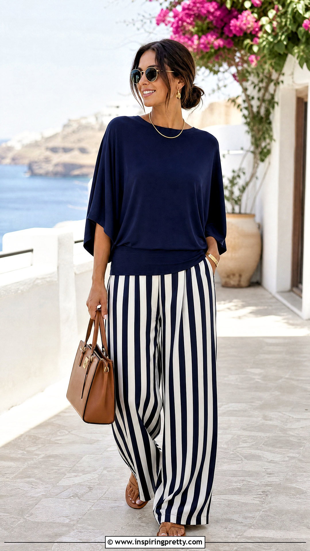 Bat Sleeve Top With Striped Pants Outfit - 50 bat sleeve top outfit ideas