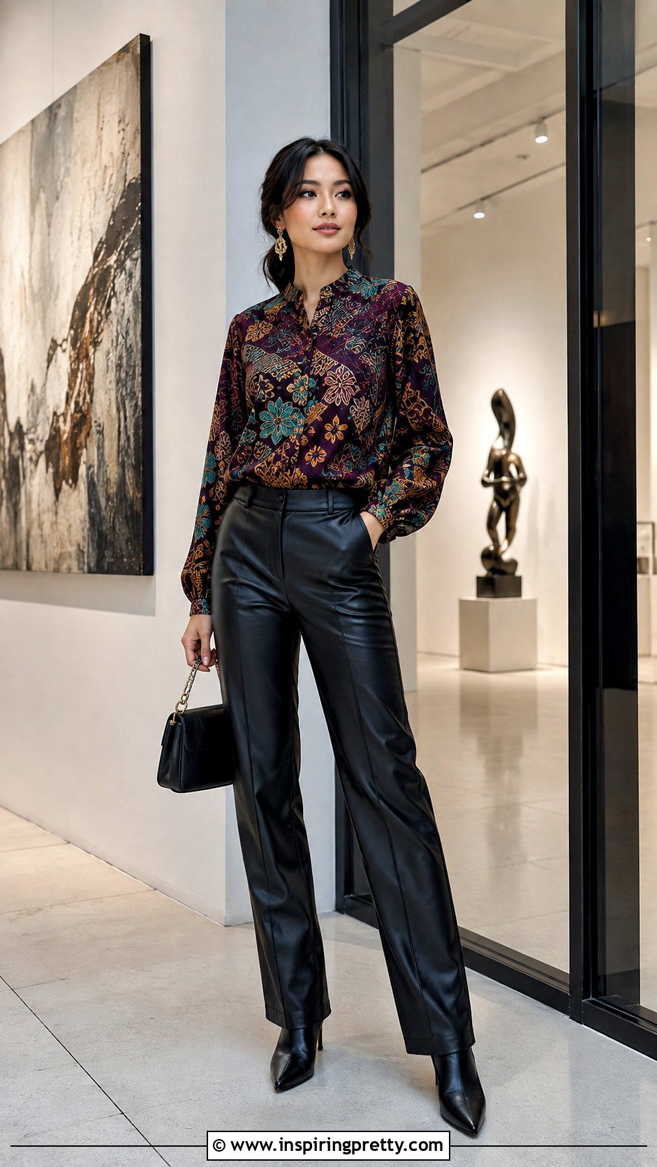 Batik Top With Faux Leather Pants - 50 batik top outfit ideas