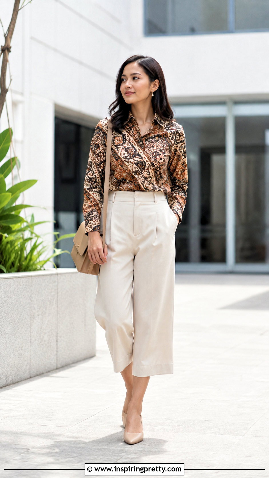 Batik Top With Neutral Culottes - 50 batik top outfit ideas