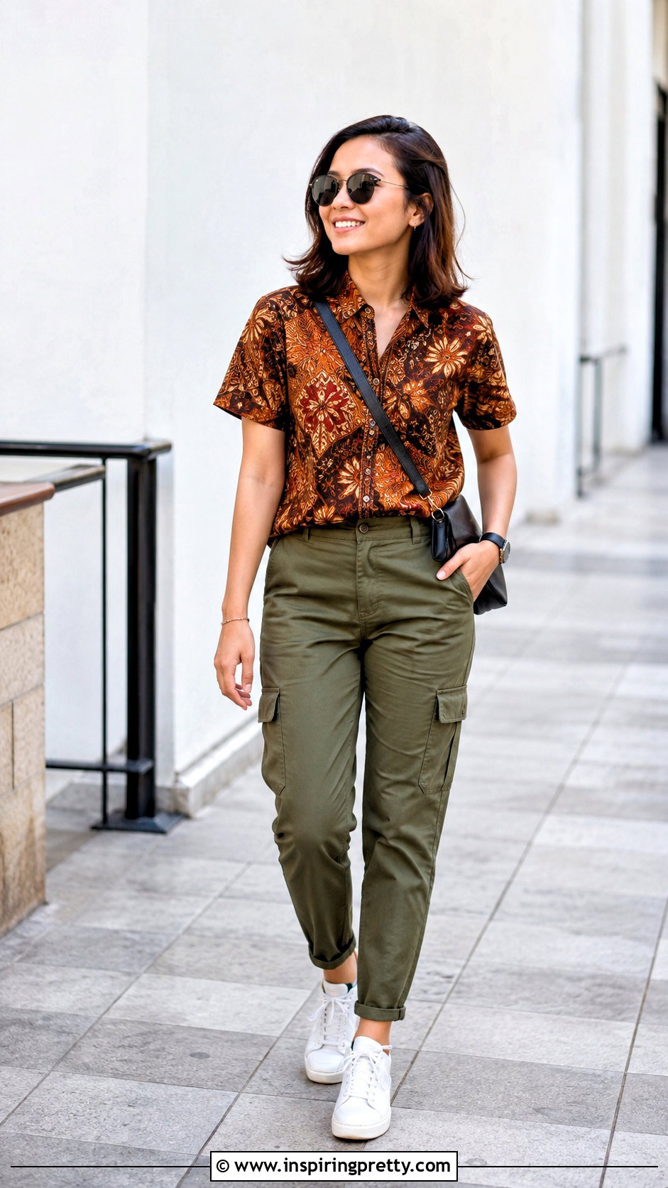 Batik Top With Olive Cargo Pants - 50 batik top outfit ideas