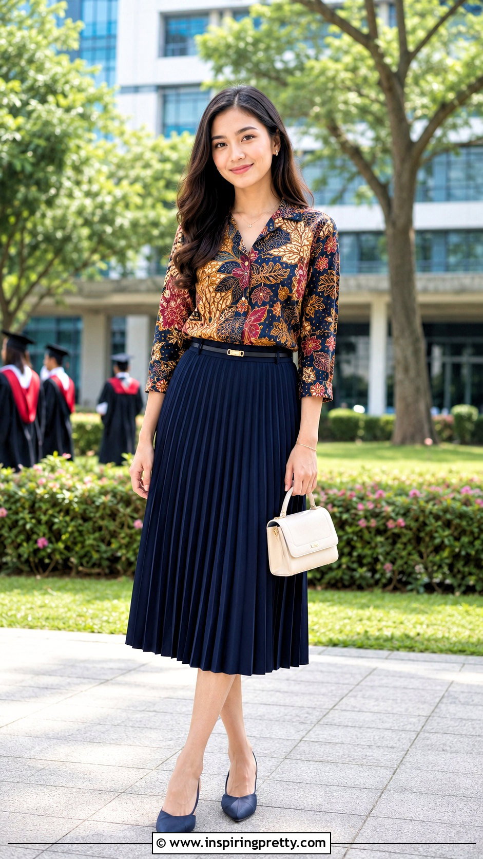 Batik Top With Pleated Midi Skirt - 50 batik top outfit ideas