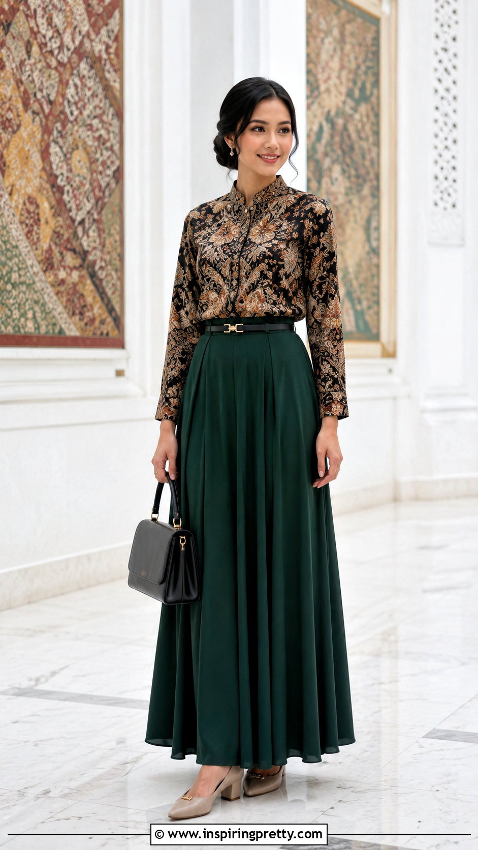 Batik Top With Solid Maxi Skirt - 50 batik top outfit ideas