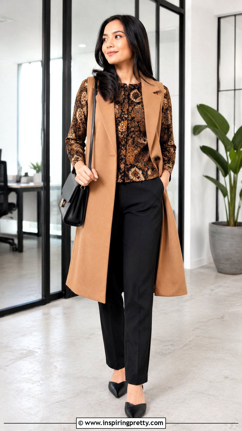Batik Top With Tailored Vest - 50 batik top outfit ideas