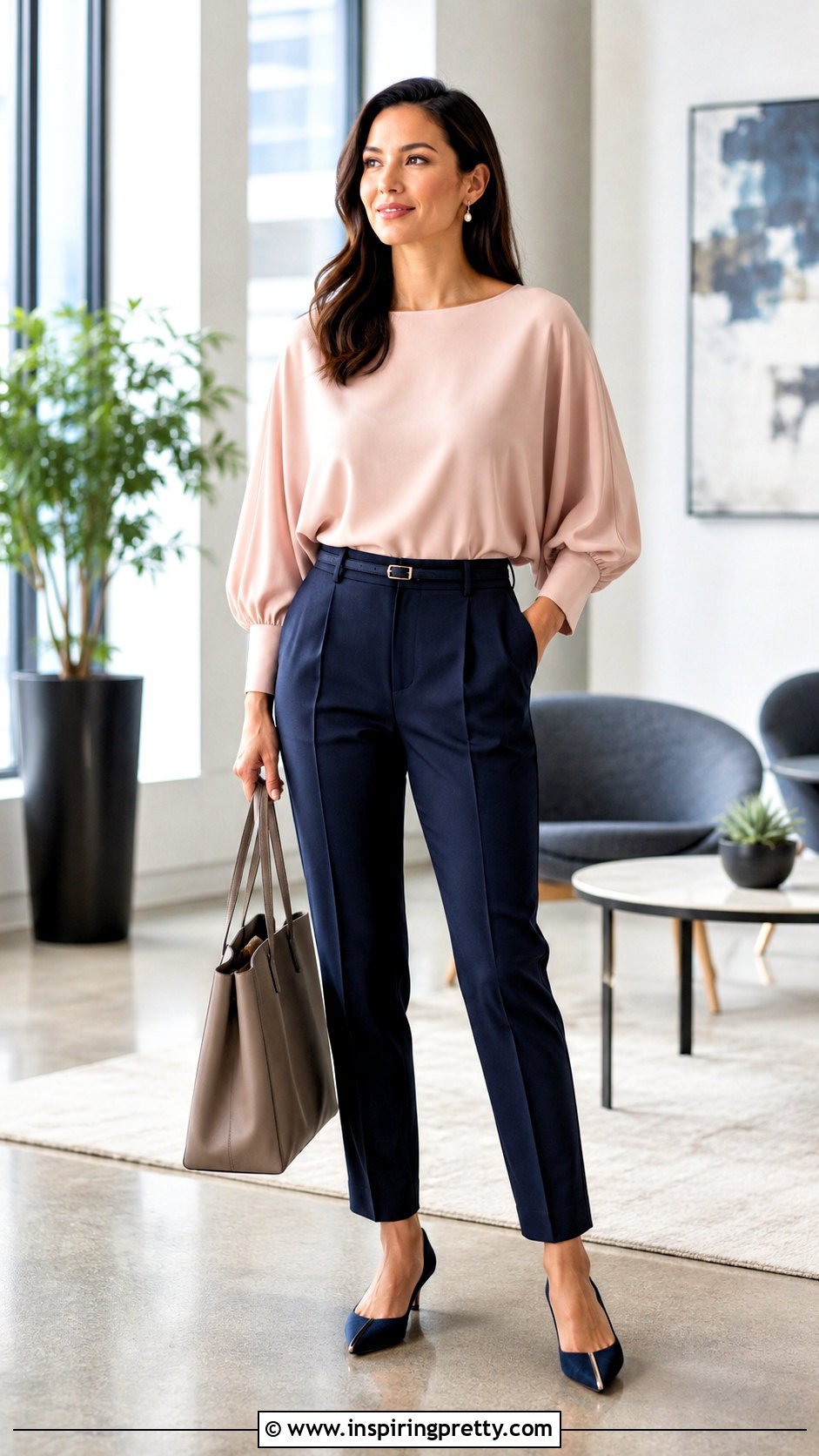 Batwing Blouse With Tapered Trousers - 50 corporate tops blouses