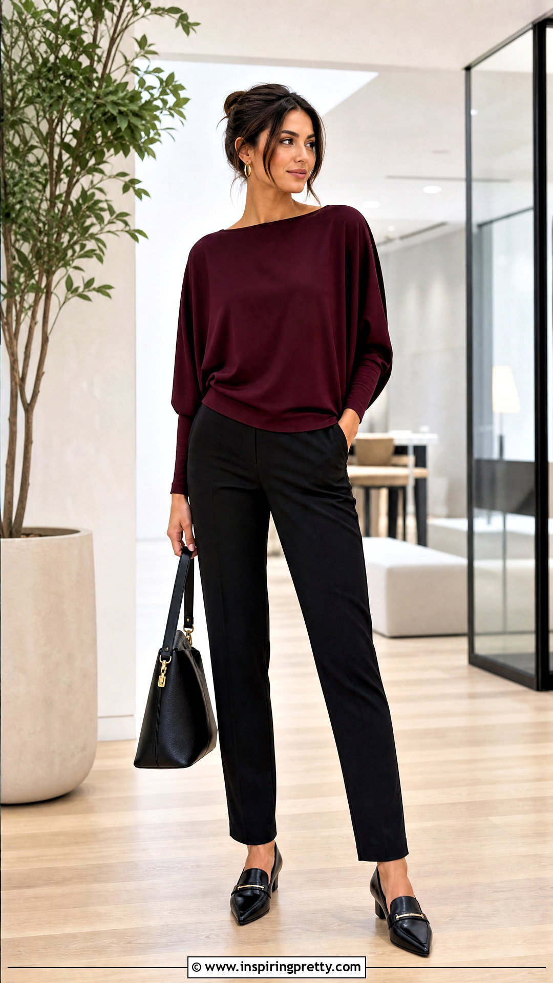 Batwing Draped Top With Slim Pants - 50 draped top outfit ideas